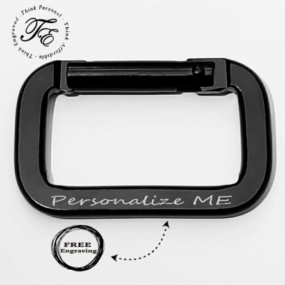 Engraved Black Carabiner Keychain Ring Square Shaped